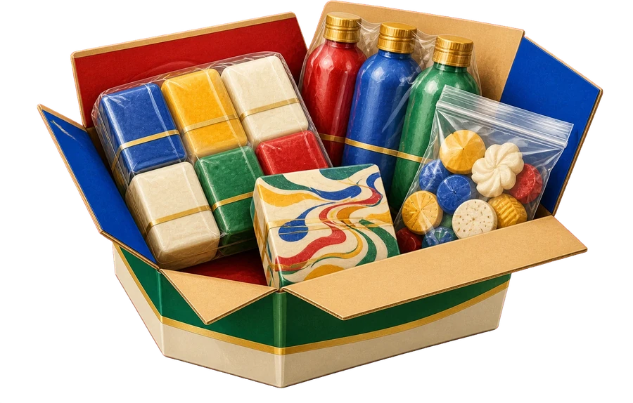 A cardboard box of assorted bathroom items, contents unknown