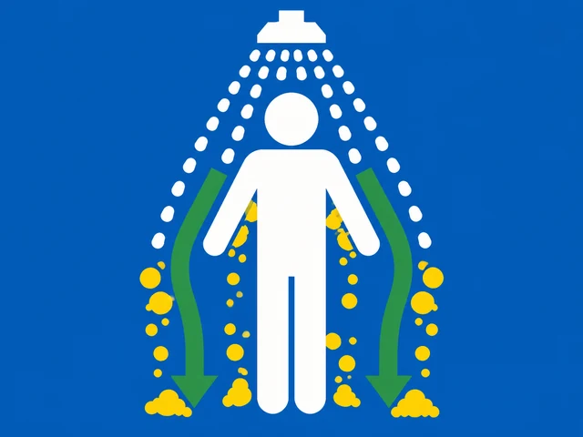 a person rinsing under a running shower